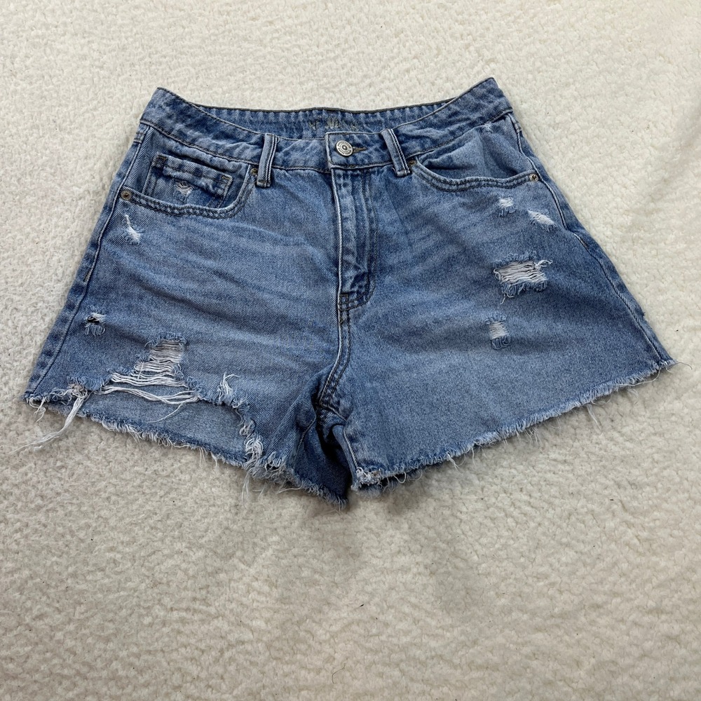 Rewash Distressed Mid-Blue Denim Jean Shorts